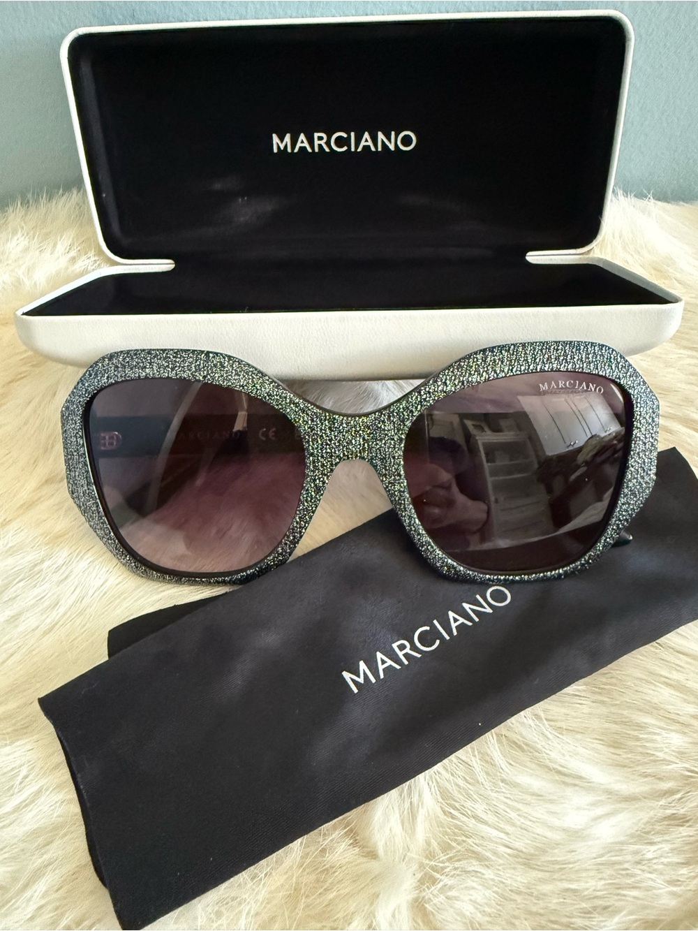 Marciano by Guess Geometric Silver Glitter Gradient Sunglasses